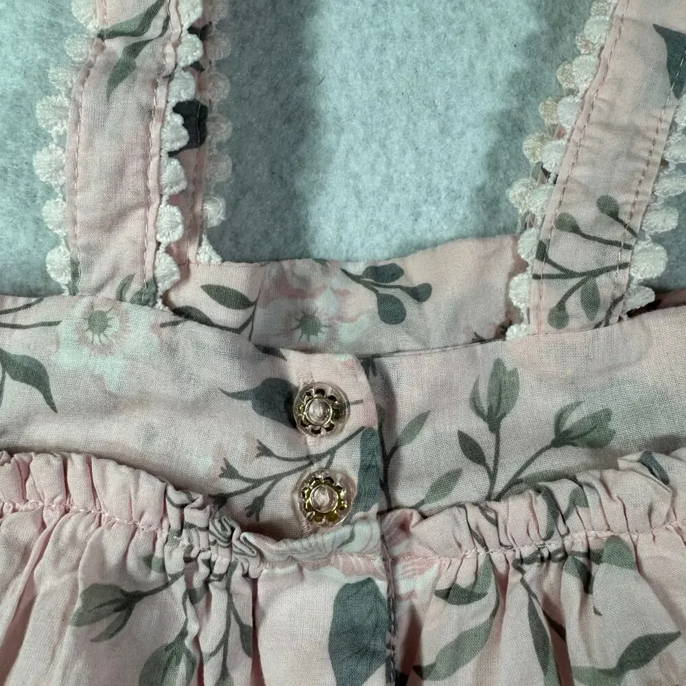 Joie Dress Baby Girl 18M Pink Floral Shoulder Tank Strap Dress Lace Trim